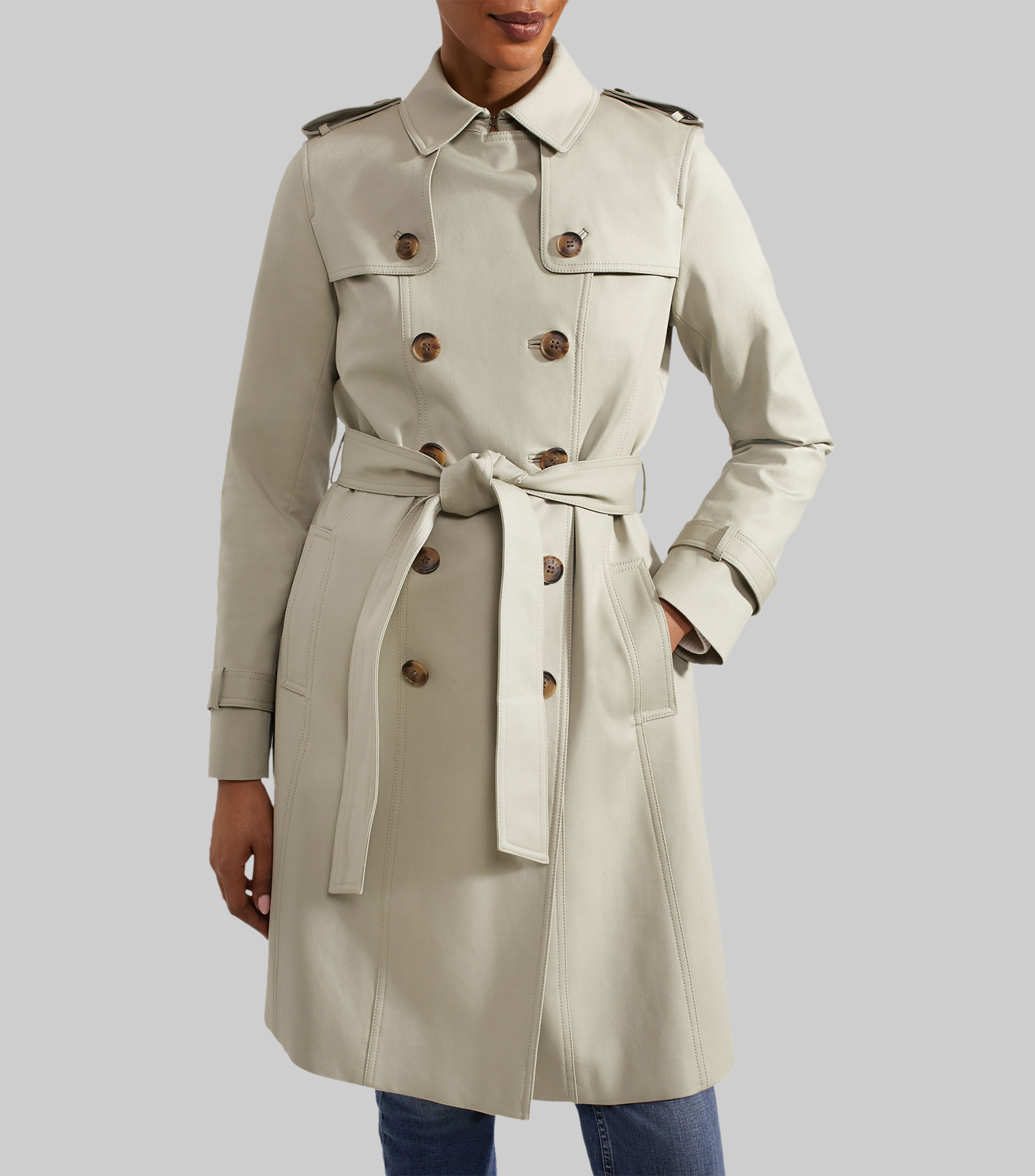 Gabardina larga con botonadura Mujer